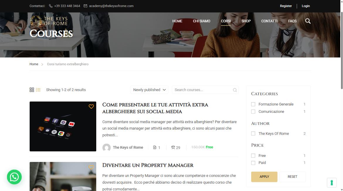 The Keys of Rome Academy catalogo corsi